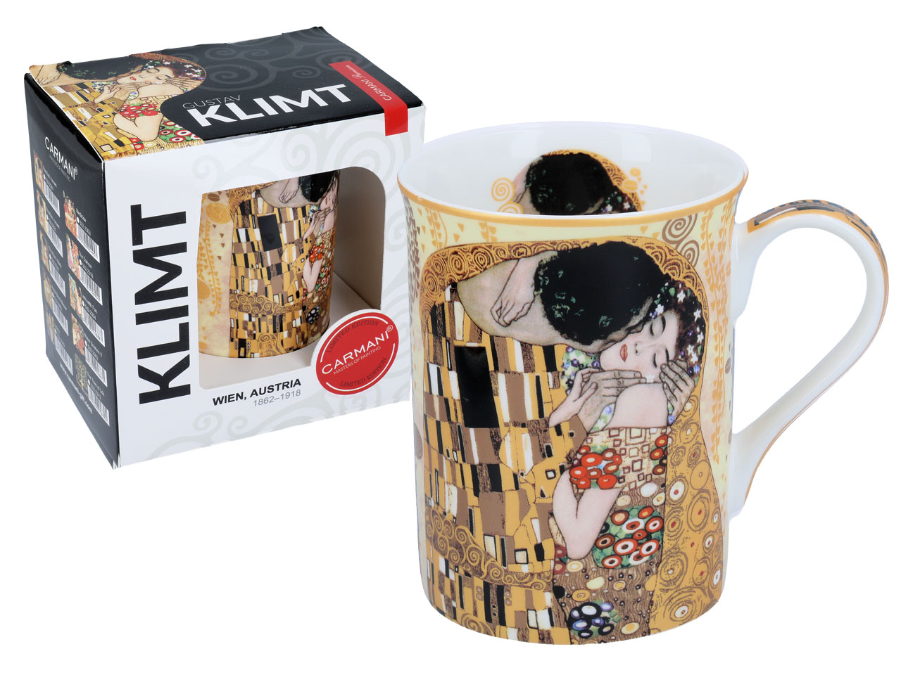 Kubek Classic New G Klimt Pocałunek, kremowe tło